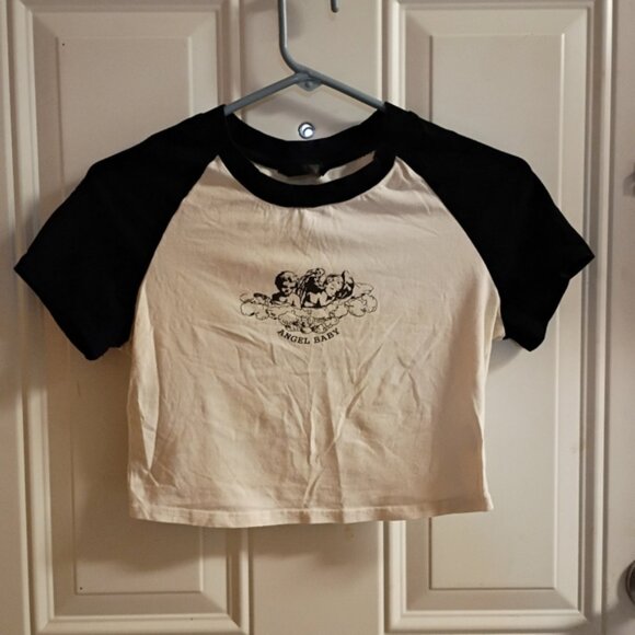 SHEIN Tops - 2/$10 Shein Black and White Angel Baby Crop Top Medium
